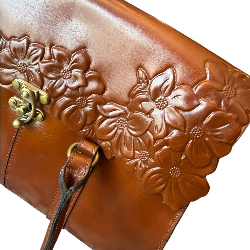 Patricia Nash Vienna Satchel Handbag Tan Tooled Leather Floral Bag NEW Luxury - Picture 16 of 16